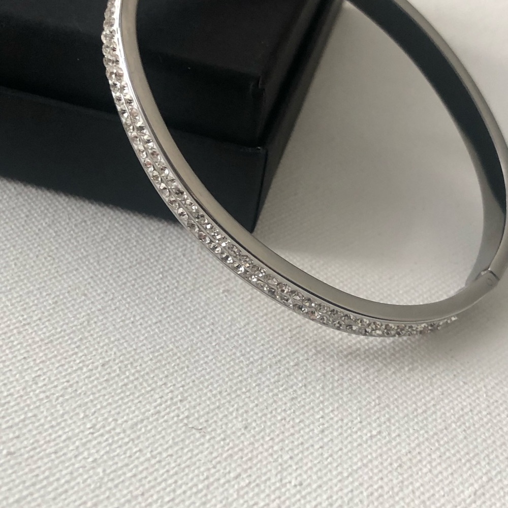 Crystal Pavé Silver-Tone Bangle Bracelet